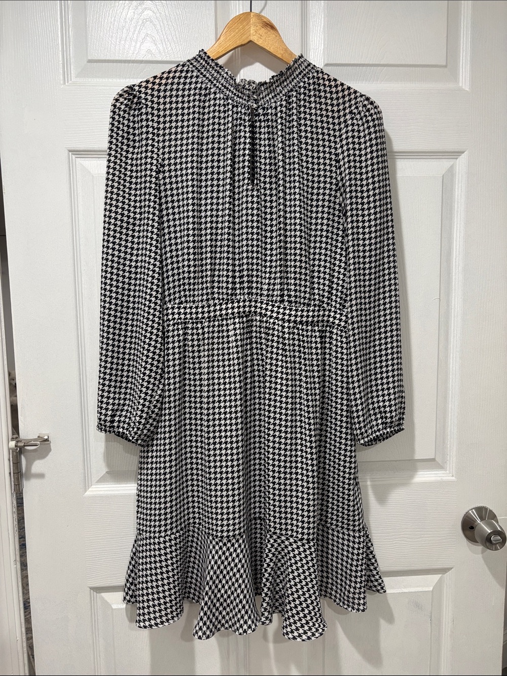 J. Crew Black and White Houndstooth Long Sleeve Dress